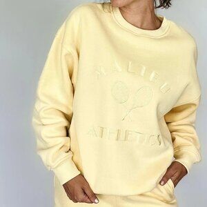 NWT Bailey & Rose Yellow Malibu Athletics Sweatshirt Size Medium Tennis Rackets